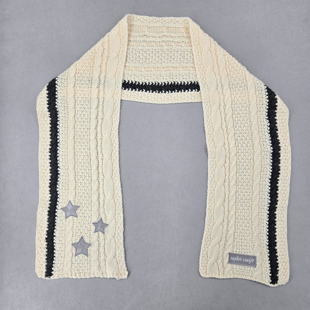 Taylor Swift Folklore Cardigan Scarf Cream Cable Knit Star Patch Merch Evermore